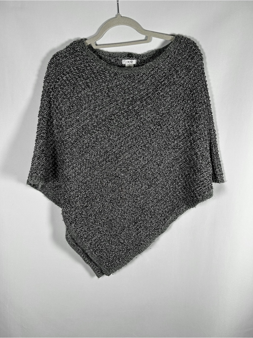 Vintage Caché Metallic Silver Chunky Knit Asymmetrical Poncho Sweater